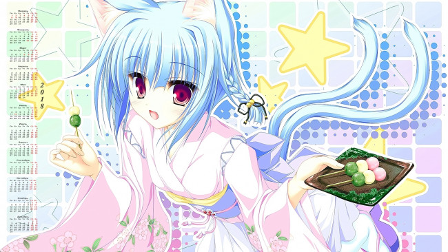 Обои картинки фото календари, аниме, звезда, 2018, девушка, взгляд