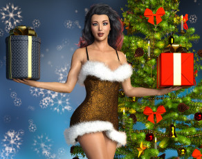 Картинка 3д+графика праздники+ holidays снегурочка фон взгляд девушка