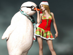 Картинка 3д+графика праздники+ holidays фон снегурочка девушка взгляд