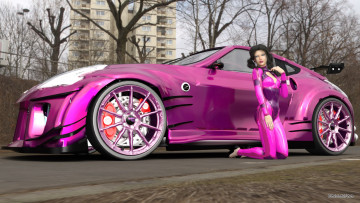 Картинка 3д+графика люди-авто мото+ people-+car+ +moto взгляд девушка фон автомобиль