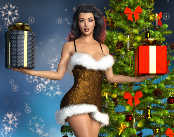 Обои картинки фото 3д графика, праздники , holidays, снегурочка, фон, взгляд, девушка