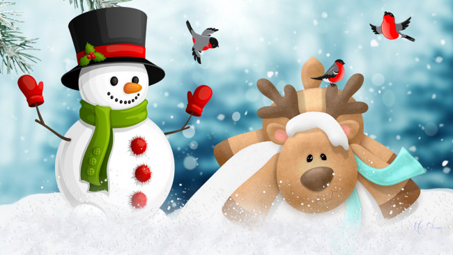 Обои картинки фото праздничные, векторная графика , новый год, снеговик