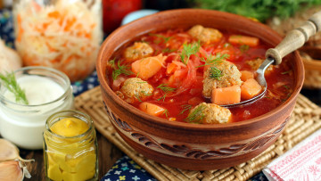 Картинка еда первые+блюда щи фрикадельки