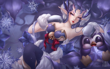 Картинка видео+игры league+of+legends девушка снежинки колокольчик пингвин zyra
