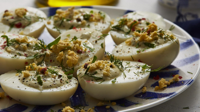 Обои картинки фото еда, яичные блюда, фаршированные, яйца, закуска