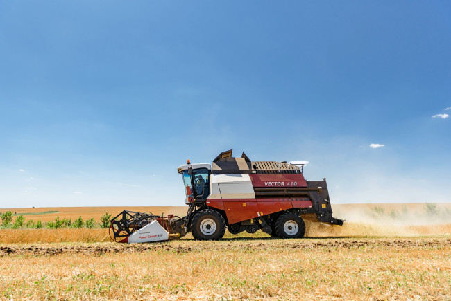 Обои картинки фото техника, комбайны, зерноуборочный, комбайн, vector, 410, профиль, поле