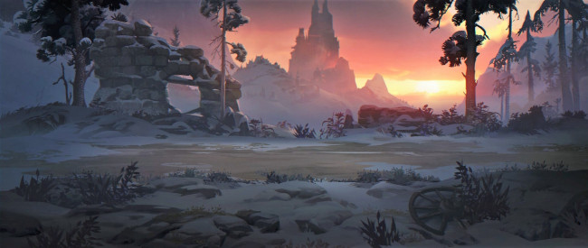 Обои картинки фото фэнтези, замки, замок, снег, колесо, развалины