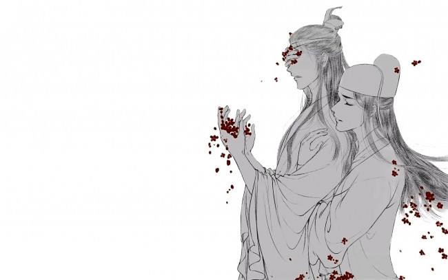 Обои картинки фото аниме, mo dao zu shi, цзинь, гуанъяо, лань, сичэнь, лепестки