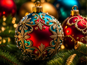Картинка праздничные украшения ёлка шарики