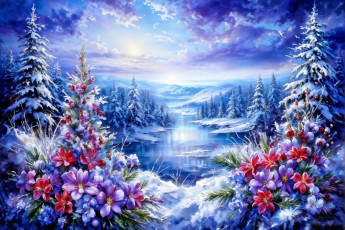 обоя праздничные, - разное , новый год, нейросеть