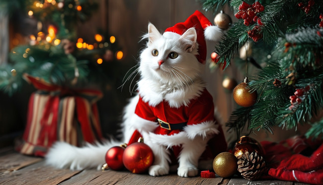 Обои картинки фото праздничные, - разное , новый год, кот, кошка